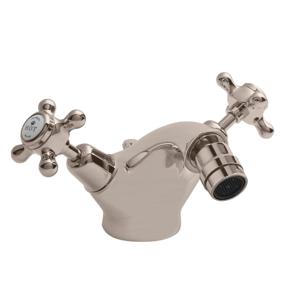 BC Designs Victrion Brushed Nickel Crosshead Mono Bidet Mixer & Pop Up Waste Cut out